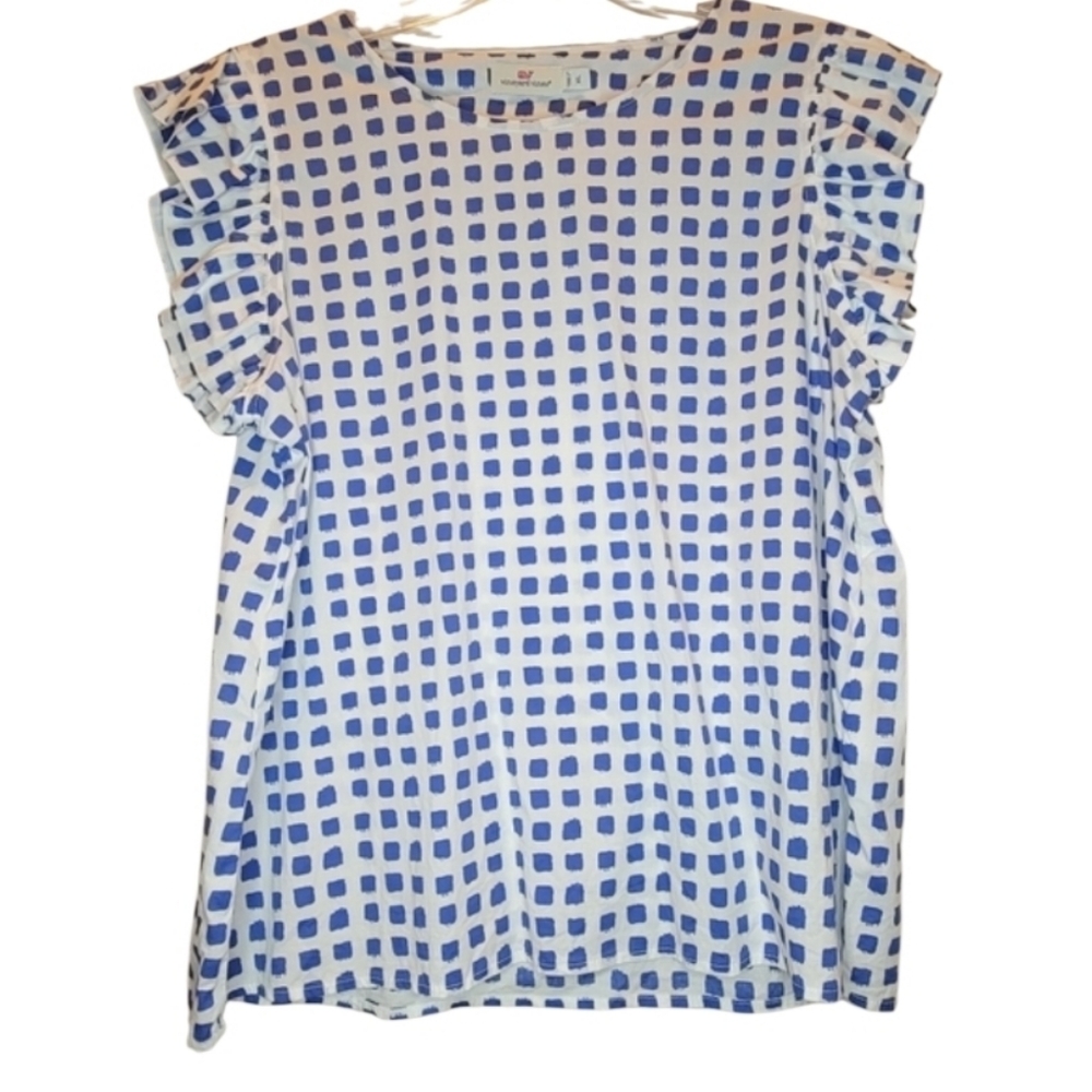 Vineyard Vines flutter sleeve Womens size XL geometric coastal preppy Blue White
